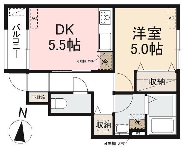 HYOーDORU春日町B棟(1DK/1階)の間取り写真