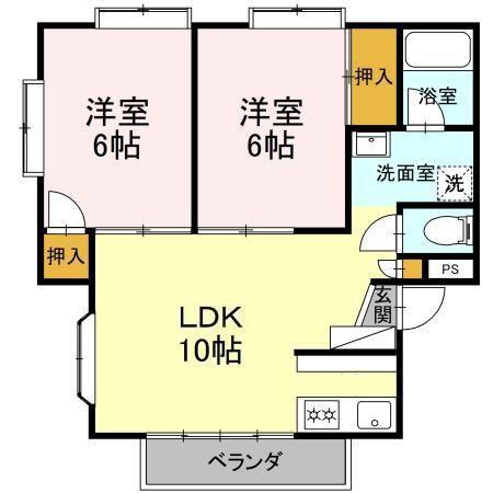 コーポ淵上(2LDK/2階)の間取り写真