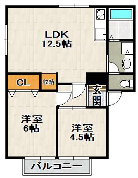 パセオ安倉(2LDK/1階)の間取り写真