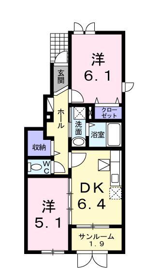 アルモ グローリア II(2DK/1階)の間取り写真