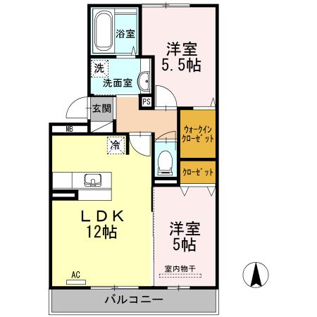 ラビエール南松永(2LDK/2階)の間取り写真