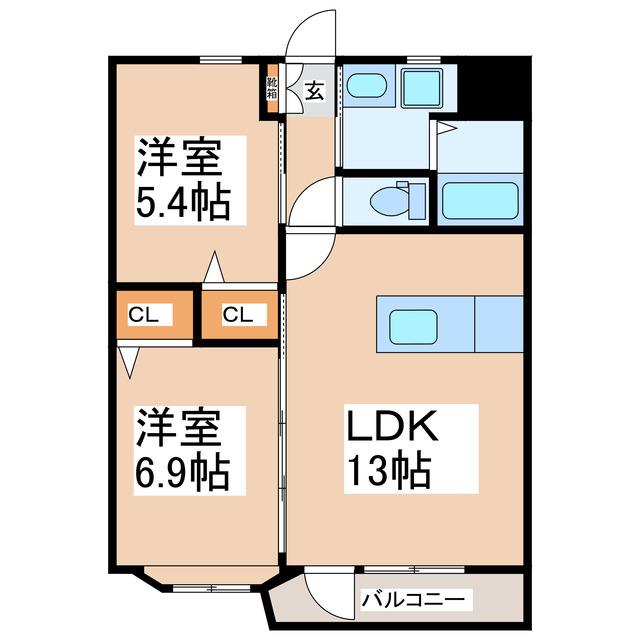 クイーンズヒル(2LDK/3階)の間取り写真