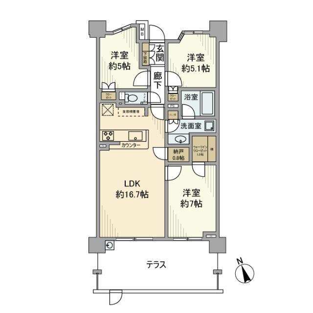 パークホームズ津田沼奏の杜(3LDK/1階)の間取り写真