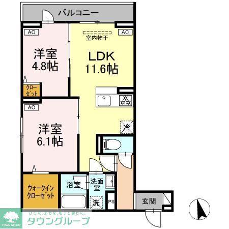 セレスティア羽沢B棟(2LDK/2階)の間取り写真