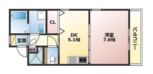 ハミルトン・プリンセス(1DK/2階)の間取り写真