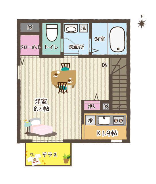 ディアコートII(1K/2階)の間取り写真