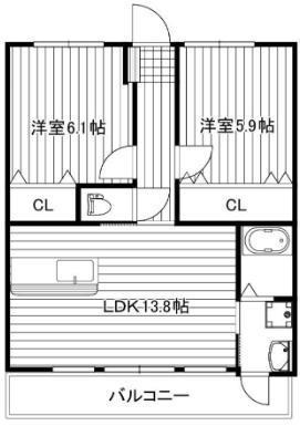 パッセージ(2LDK/2階)の間取り写真