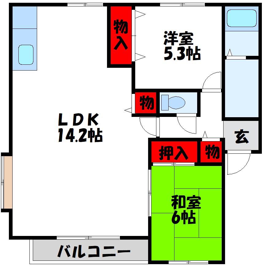 フルハウスA棟(2LDK/2階)の間取り写真