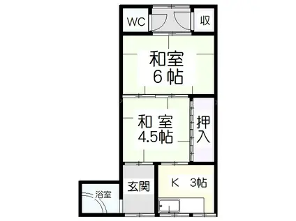 一条院浅井アパート(2K/1階)の間取り写真
