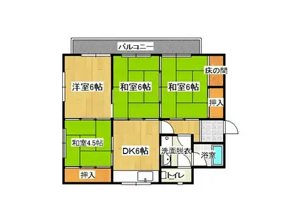 サンリバー三萩野 藤マンション(4DK/6階)の間取り写真