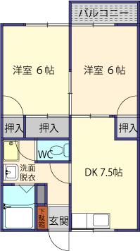 アルカディア楽山(2DK/2階)の間取り写真