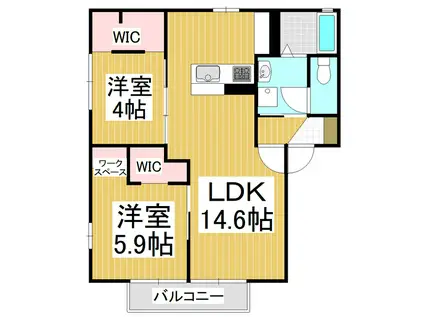 ディアス沢村A(2LDK/2階)の間取り写真