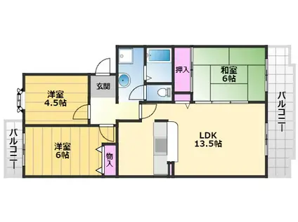 フレール鶴山台100号棟(3LDK/5階)の間取り写真
