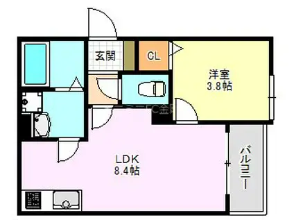 堺市東区南野田AP B棟(1LDK/2階)の間取り写真