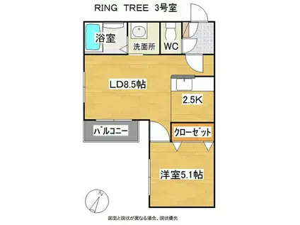 RING TREE(1LDK/3階)の間取り写真