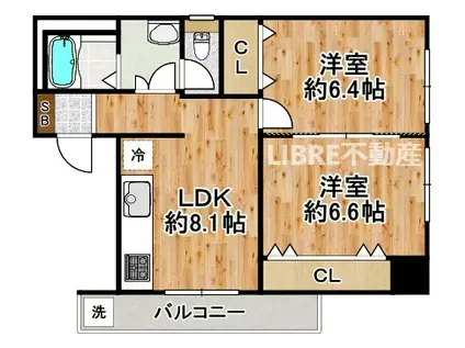 AQILA三軒家東(2LDK/2階)の間取り写真