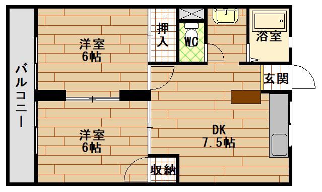 戸坂ラックビル(2DK/4階)の間取り写真