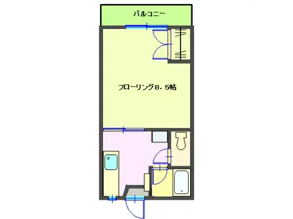 瀬尾ハイツ A棟(1K/1階)の間取り写真
