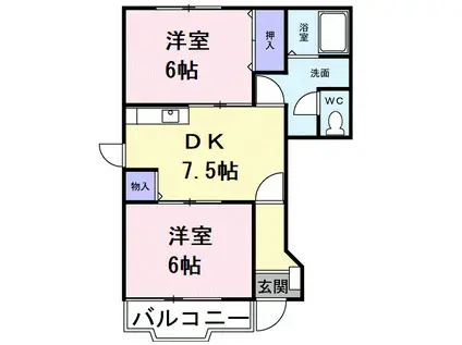 ピークガーデン(2DK/1階)の間取り写真