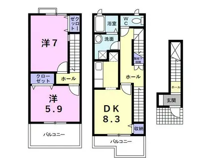 ティンカーベル(2DK/2階)の間取り写真