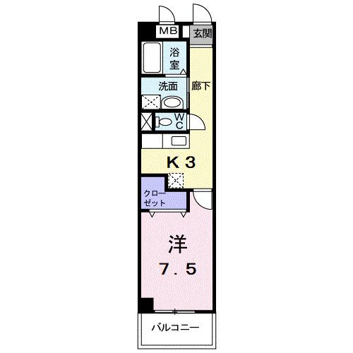 ソレアードKS(1K/3階)の間取り写真