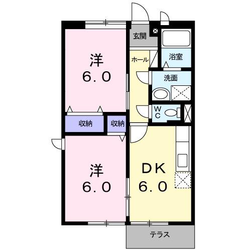 ソレアード(2DK/1階)の間取り写真