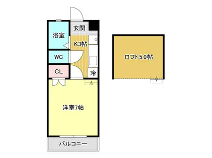 ビバリーハウス早出 B棟(1K/2階)の間取り写真