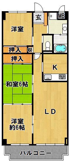 リアンジェ北六甲(3LDK/2階)の間取り写真