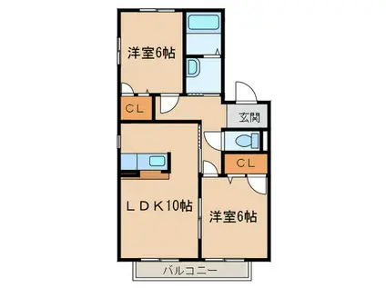 G・HガーデンハイムB(2LDK/2階)の間取り写真