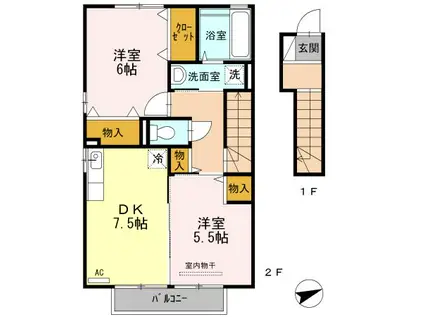 プラム・ヴィレッジII(2DK/2階)の間取り写真