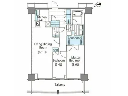 コンフォリア新宿イーストサイドタワー(2LDK/25階)の間取り写真