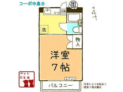 コーポ中島B(1K/3階)の間取り写真