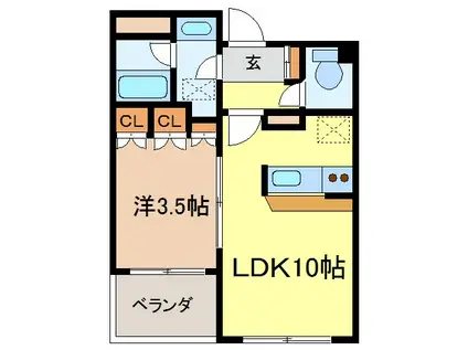 カネヒビル(1LDK/5階)の間取り写真