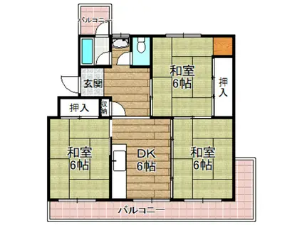 円明寺ヶ丘団地Y棟(3DK/3階)の間取り写真