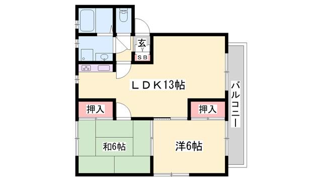 ディアス東町ノ坪B(2LDK/2階)の間取り写真