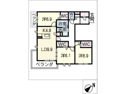 シェ・ブラウゼ北村(3LDK/3階)の間取り写真