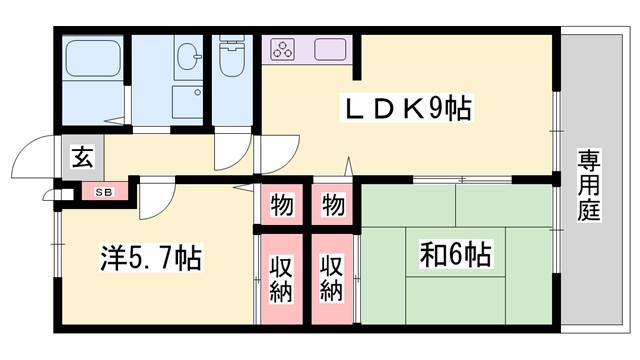 ハッピーバード円山(2LDK/1階)の間取り写真