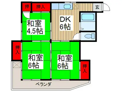 山口コーポ(3DK/2階)の間取り写真