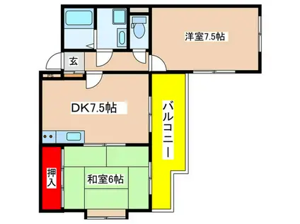 フラット百合ヶ丘(2DK/4階)の間取り写真