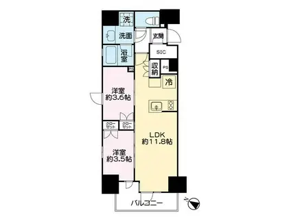 ネベル仙台一番町RECENT(2LDK/11階)の間取り写真