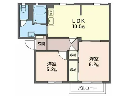 オーシャン城西(2LDK/1階)の間取り写真