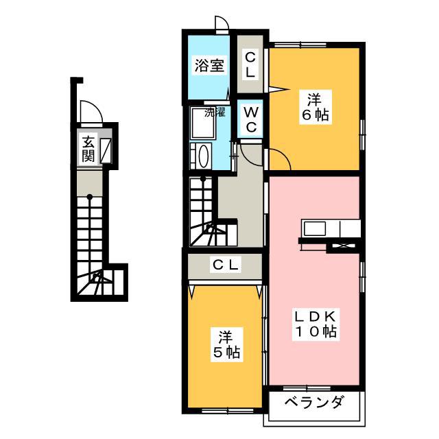 サンリット佐橋B(2LDK/2階)の間取り写真