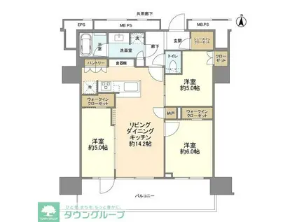 THE TOWER 湘南辻堂(3LDK/13階)の間取り写真