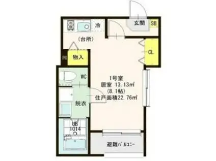 ハーモニーテラス大今里南(ワンルーム/2階)の間取り写真