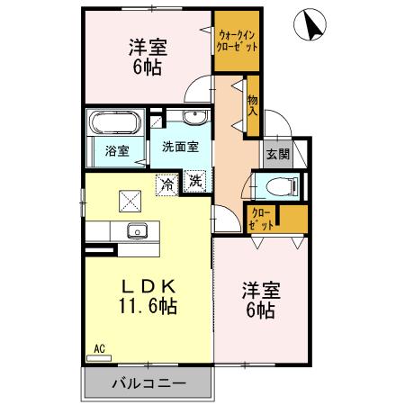 ローゼン シュタット B棟(2LDK/1階)の間取り写真