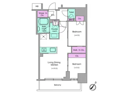 アーバネックス日本橋茅場町(2LDK/11階)の間取り写真
