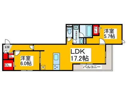 D-RESIDENCE西野A棟(2LDK/1階)の間取り写真
