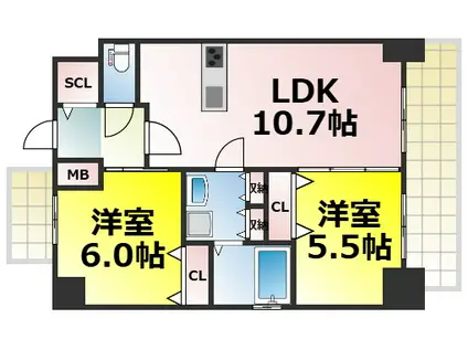 ベイサイドパークOSAKAサウスレジデンシス(2LDK/15階)の間取り写真