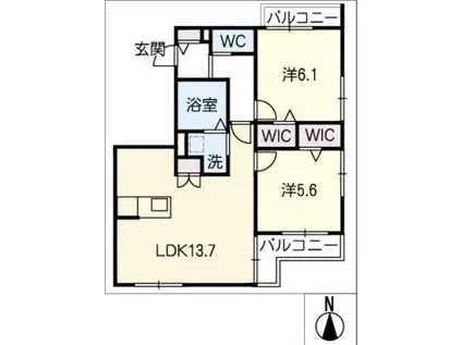 REVEUR上野(2LDK/2階)の間取り写真