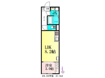 BAU美田園(1LDK/1階)の間取り写真
